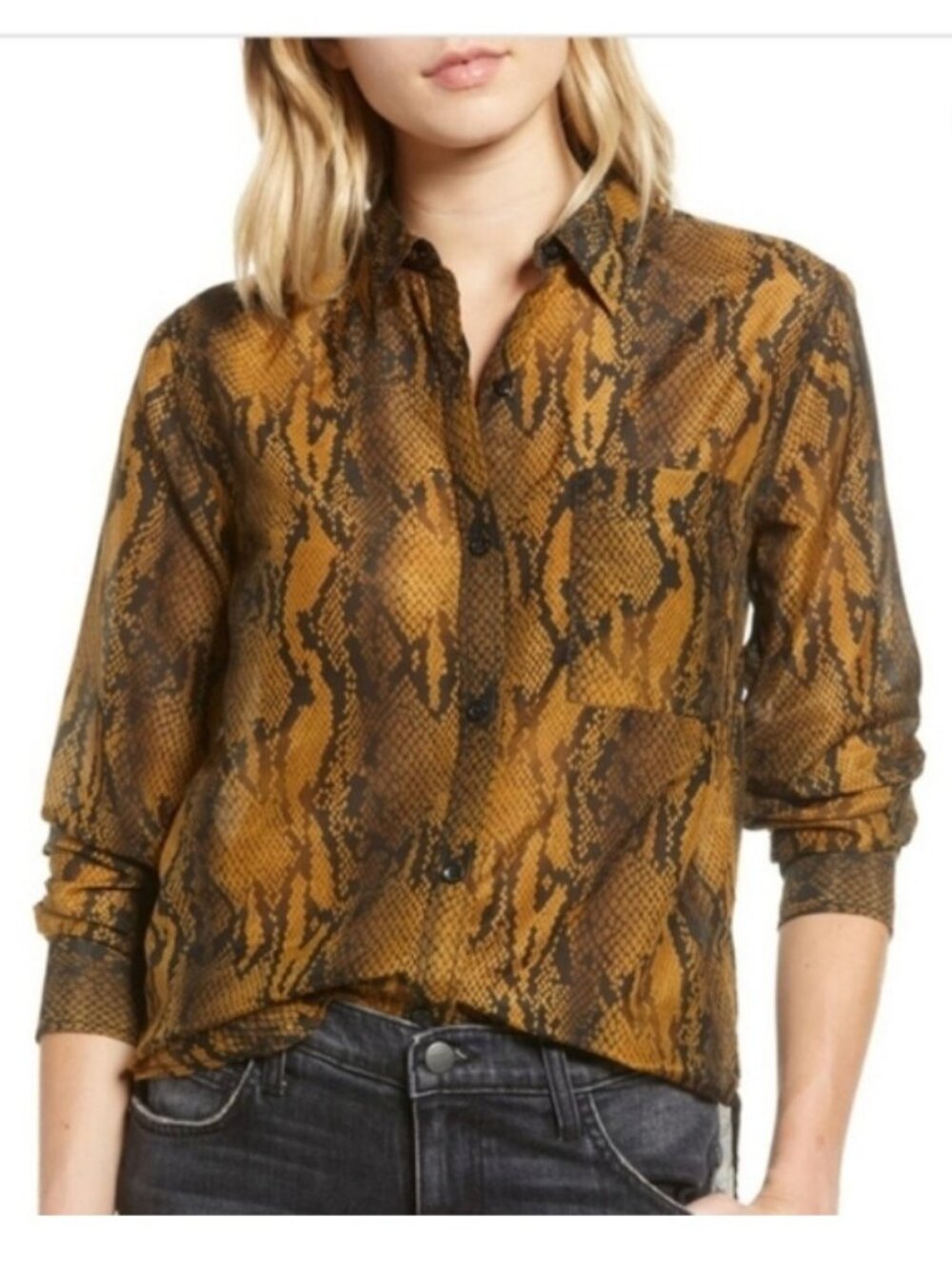 Current/Elliott The Neal Silk Blend Shirt Womens 0 Python Print Long Sleeve